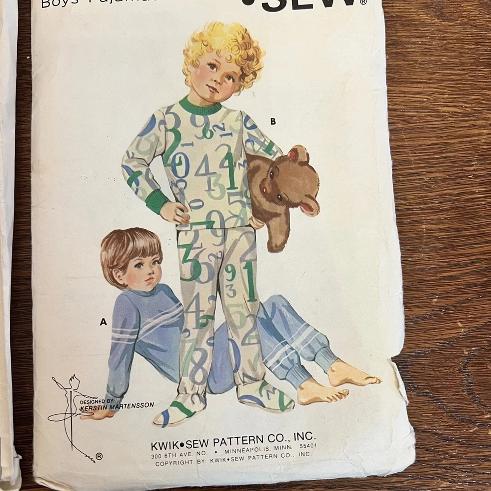 Lot of 2 Vintage Kwik Sew Pajama Patterns – #450 & #523 – Boys’ Sizes 4–14